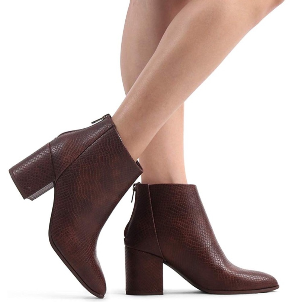 Brown Snake Leather Pointy Toe Ankle Booties - Picture 4 of 6